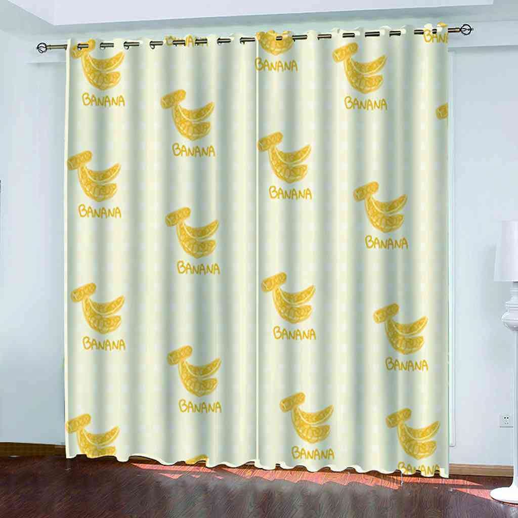 Rideau de fenêtre moderne banane jaune 3D pour illuminer une chambre d'enfant