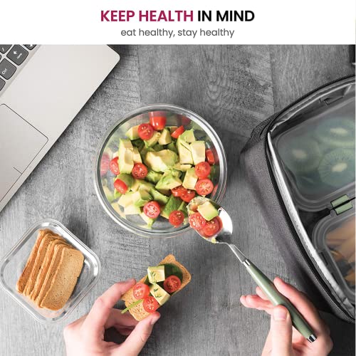 Image of FineDine 12 Piece Glass Storage Containers with Lids - Leak Proof, Dishwasher Safe Glass Food Storage Containers for Meal Prep or Leftovers, White