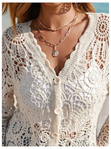 Floerns Women's Plus Size Hollow Out Knit Cardigan Sweater Long Sleeve Button Cover Up4