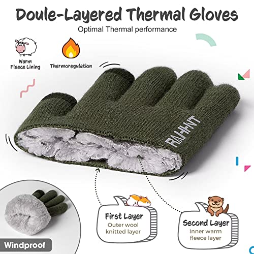 Image of Rahhint Kids Winter Gloves for Boys Girls Children Toddler Thermal Wool Knit Gloves with Insulated Fleece Lining Keep Hand Warm Gift