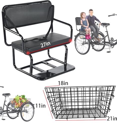 Image of Adult Tricycle Foldable with Child seat 3 Wheel Bicycle for Ladies Tricycle with Basket with Back seat 20 /24in Bikes Maximum Load 550lbs Shock Absorbing Fork Adult-Unisex (Red + Yellow)