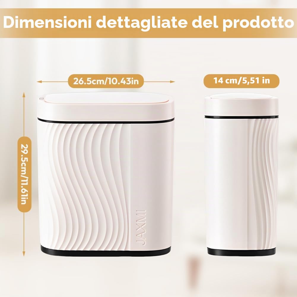 Bidone della spazzatura per bagno e camera da letto, 8 l, pattumiera anti odore automatico con sensore, per bagno e cucina, bianco