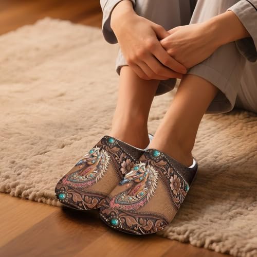 Howilath Plush House Shoes for Women Warm Flannel Shoes Winter Non-Slip Fuzzy Slippers with Anti-Skid Sole4