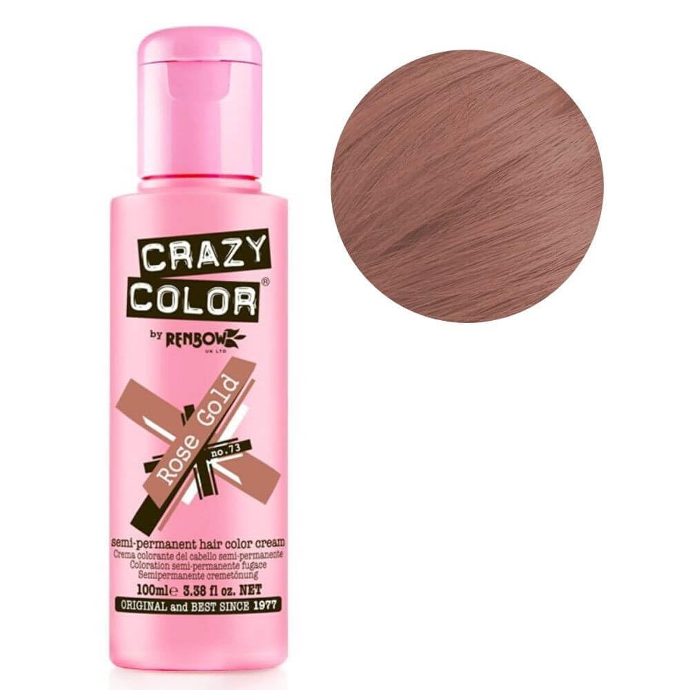 Crazy ColorMetalic Hair Dye - Vegan and Cruelty-Free Semi Permanent Hair Color - Temporary Dye for All Hair Types, #73, Rose Gold 100 ml