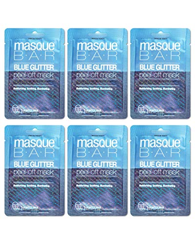 masque BAR Blue Glitter Facial Peel Off Mask (6 Pack) â€” Korean Beauty Skin Care Treatment â€” Cleanses, Detoxifies, Moisturises, Evens Tone, Soothes, Illuminates Skin Appearance â€” Anti-Inflammatory