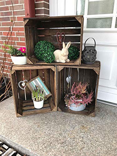 Kistenbaron Holzkiste im Vintage Look – Obstkiste Weinkiste Dekoration – Geflammt – 50 x 40 x 30 3er Set Ohne Ablage - 7