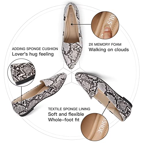 Musshoe Loafers For Women Comfortable Pointed Toe Women's Loafers & Slip-Ons Women's Flats Flats Shoes Women, Snake Pu 6 #TOP3