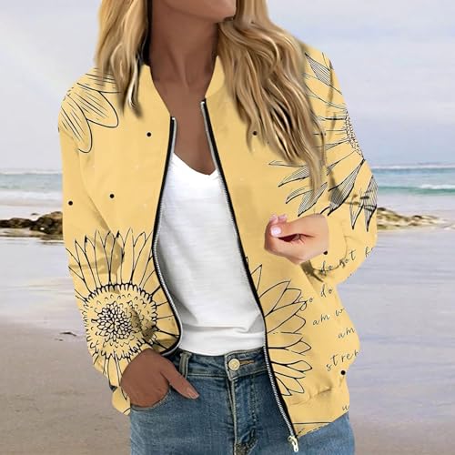 COTECRAM Bomber Jacket Women 2024 Causal Floral Zip Up Coats Long Sleeve Stand Collar Fall Jackets Lightweight Outerwear Tops2