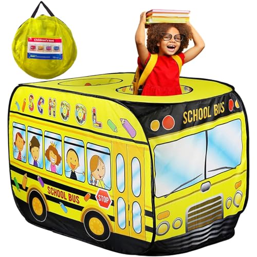 Pop Up Tent for Kids:School Bus Tent,Kids Pop Up Tent Indoor|Outdoor,Pop Up Play Tent for Kids,Without Installation,Suitable for 2-3 Children&for Ages 3+,School Bus Toy for Boys and Girls