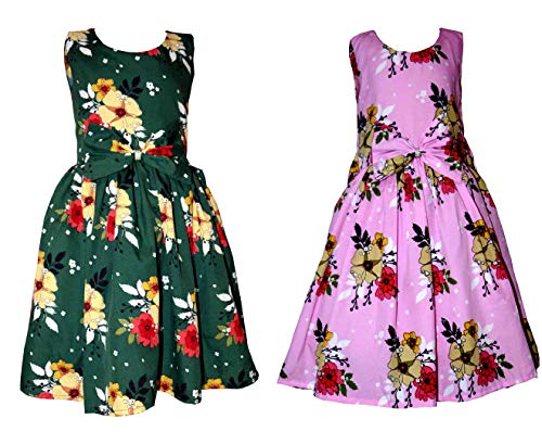 Image of Casual Frock for Baby Girls,Blue Printed and Olive Printed,Pack of 2