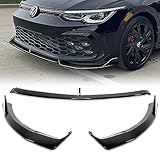 Q1-TECH, Front Bumper Lip fit for Compatible with Volkswagen Golf GTI Bumper Only MK8 2021-2024, Front Lip Spoiler Air Chin Body Kit Splitter, Painted Black ABS