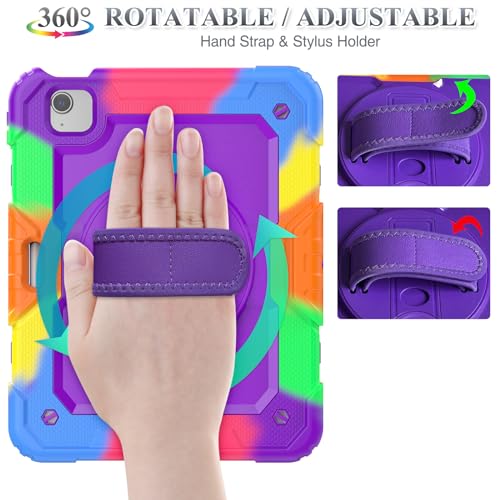 Image of SEYMAC stock Case for iPad Mini 6 8.3'' 2021 with Screen Protector Pencil Holder [360 Rotating Hand Strap] &Stand, Drop-Proof Case for iPad Mini 6th Generation 8.3 inch, Purple+Colorful