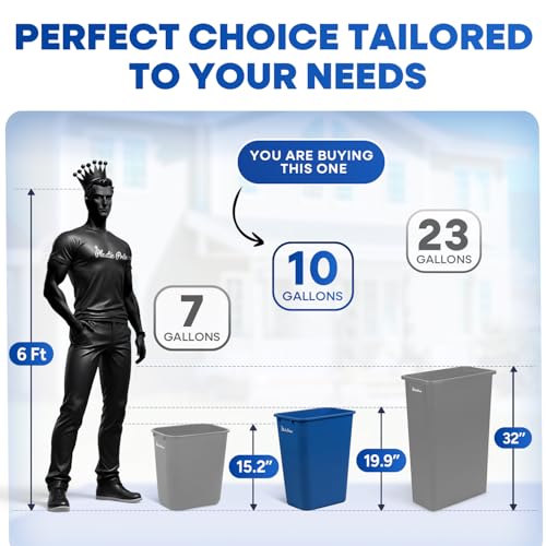 Image of PLASTIC PRINCE 10 Gallon Trash Can Blue and Black Trash Bin for Kitchen Bathroom Office 40 Qt Garbage Bin Fits Under Desk Cabinet Sink, High Plastic Waste Basket 19.9 inch H x 15.7 inch W x 11.3 inch D, Set of 4