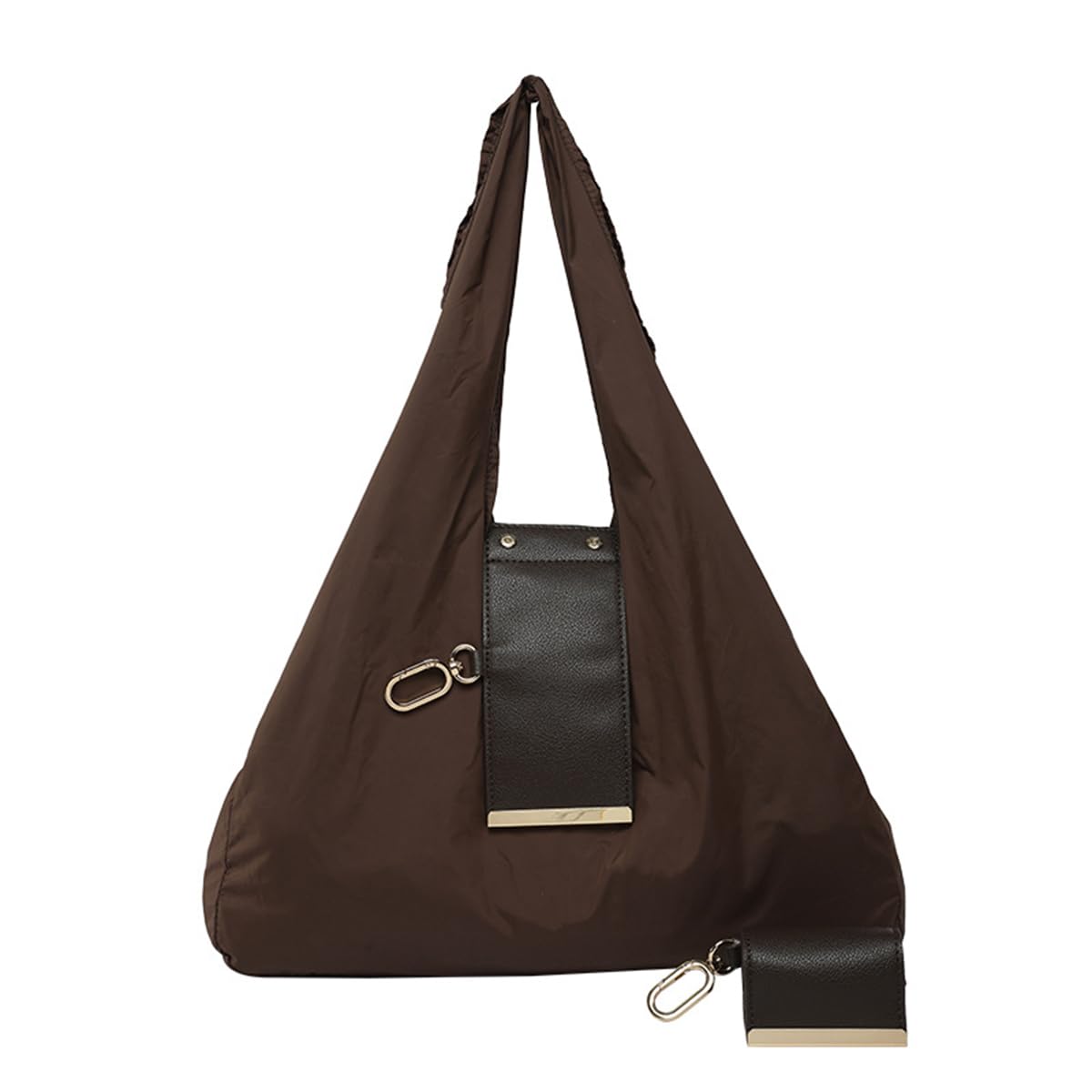 Foldable Keychain Tote Bag with Premium Leather Pouch Expandable Reusable Grocery Shopping Bag Large Capacity Lightweight Portable Handbag for Travel Daily Use (coffee) — image 1