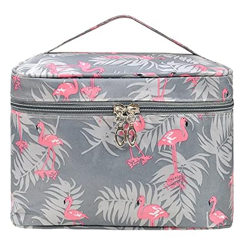 Toiletry Bags for Women, Large Cosmetic Storage Toiletry Bag, Double Zipper Travel Make Up Bag, Flamingo Toiletry Wash Bag, Waterproof Makeup Organizer Bag with Handle for Women Teenage Girls(Grey) Cover
