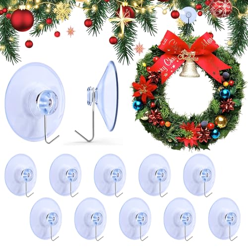 Crochet Ventouse Transparent, Lot de 12 Petites Ronde Ventouses avec Crochets Métal pour Salle de Bain, Vitre, Serviette, Cuisine et Maison, Lumineuses, Décoration de fête de Noël et Halloween, 40mm