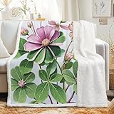 Sherpa Decke Rote Blume - Kuscheldecke Flauschig Botanisch Gartenstil - Wolldecke Dicke Warm Decke...