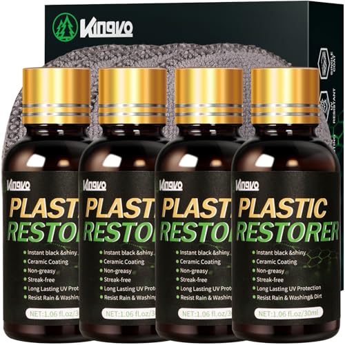 Kingvo Plastic Restorer for Cars, Black Plastic Trim Restoration,Vinyl Trim Restorer Automotive Hydrophobic Ceramic Coating with Foam Applicator,30ML(4-Pack)
