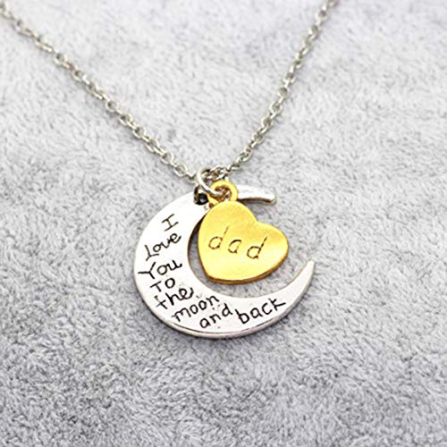 Curfair Necklace Pendant Chain Stylish I Love You Carved Letter Moon Love Heart Pendant Necklace Family Jewelry Gift For Parties, Birthday, Valentine's Day Present-Daughter #TOP5