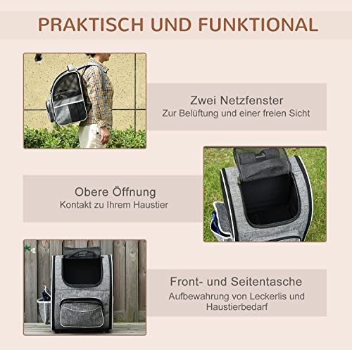 PawHut Hundetrolley mit Rollen Katzenrucksack mit Teleskopgriff Transportbox Transporttasche für Auto Hunderucksack Katzentasche Haustier Rucksack Hundebox für kleine Katzen Hunde bis 4 kg Grau