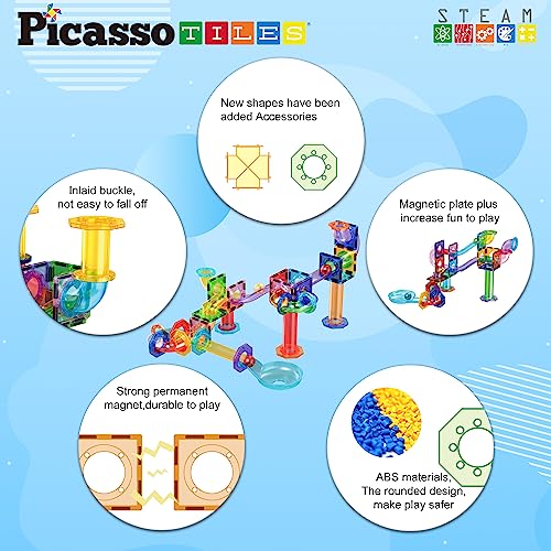 PicassoTiles Marble Run 60 Piece Race Track Magnetic Tiles Magnet Building Block Educational Construction Toy Set Playset STEM Learning Kit Child Brain Development HandEye Coordination Training PTG60 - Thumbnail 5