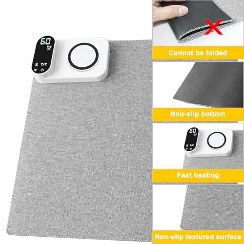 Heated Mouse Pad with 3-in-1 Charging (15W Magnetic Wireless + Type-C + USB-A), Waterproof Warm Desk Pad, 2–6H Auto-Stop Heating, Fabric & PU Leather Office Desk Mat, Large 31.5\" x 13\" / 33cm x 80cm