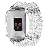 Compatible for Fitbit Ionic Bands -Fastgo Replacement Straps Bracelet Compatible bfor Ionic Smart Fitness Watch(Handemade Artificial Pearl Elastic Stretch Beaded Accessories for Women/Girls)(White)