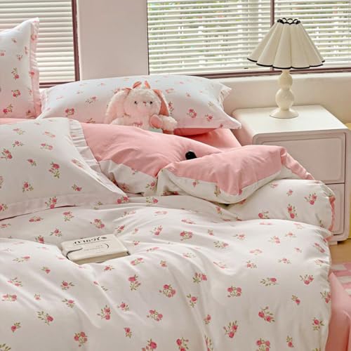 Covebett Bettwäsche 135x200 Weiß Rosa Blumen Blümchen Pflanzen Muster Aesthetic Bettbezug Blumenmuster Weich Mikrofaser Renforcé Wendebettwäsche...