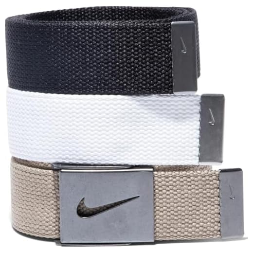 Nike Men's Standard 3 Pack Golf Web Belt, White/Khaki/Black, One Size