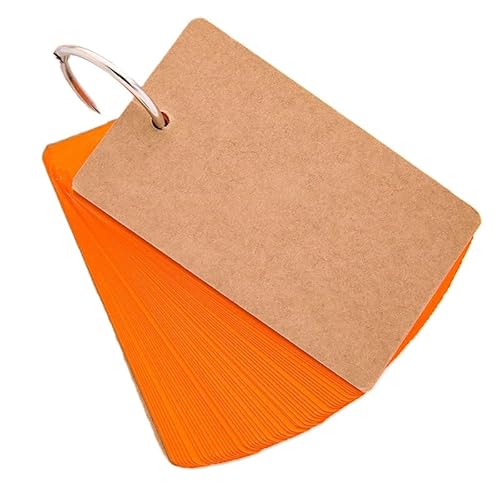 単語帳 単語カード 文具 事務用品 多目的カードリング 漢字 英語 シンプル(90×55mm オレンジ 50枚,1冊)