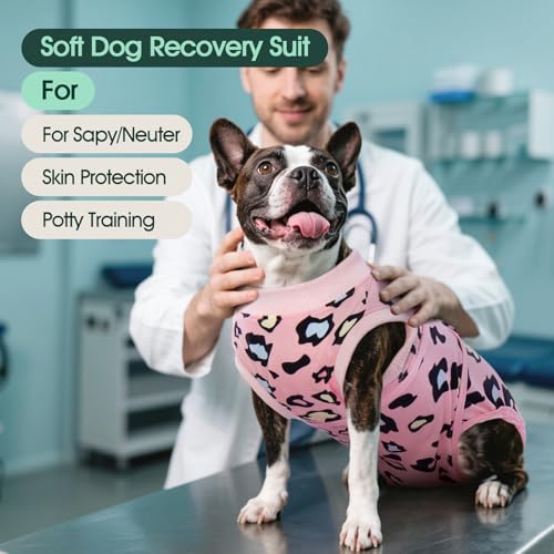 Image of Kuoser Dog Recovery Suit for Dogs After Surgery,Professional Surgical Onesie for Female Male Dogs Spay Neuter,Soft Dog Surgery Suit Bodysuit for Abdominal Wounds Skin Disease,Pink Leopard XL