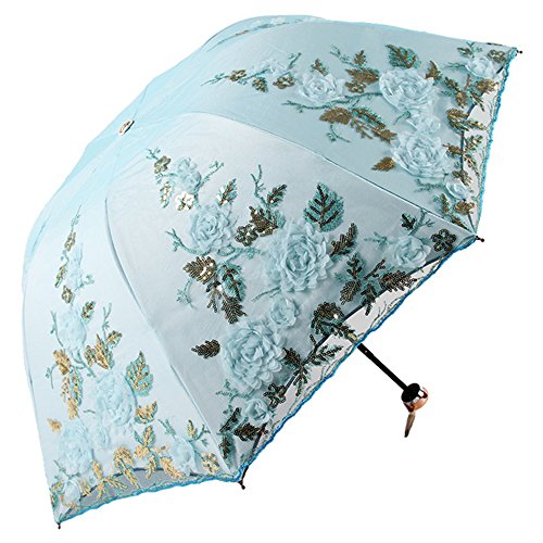 Honeystore Lace Parasol Decoration Bridal Shower Vintage Umbrellas for Wedding 1821 Blue