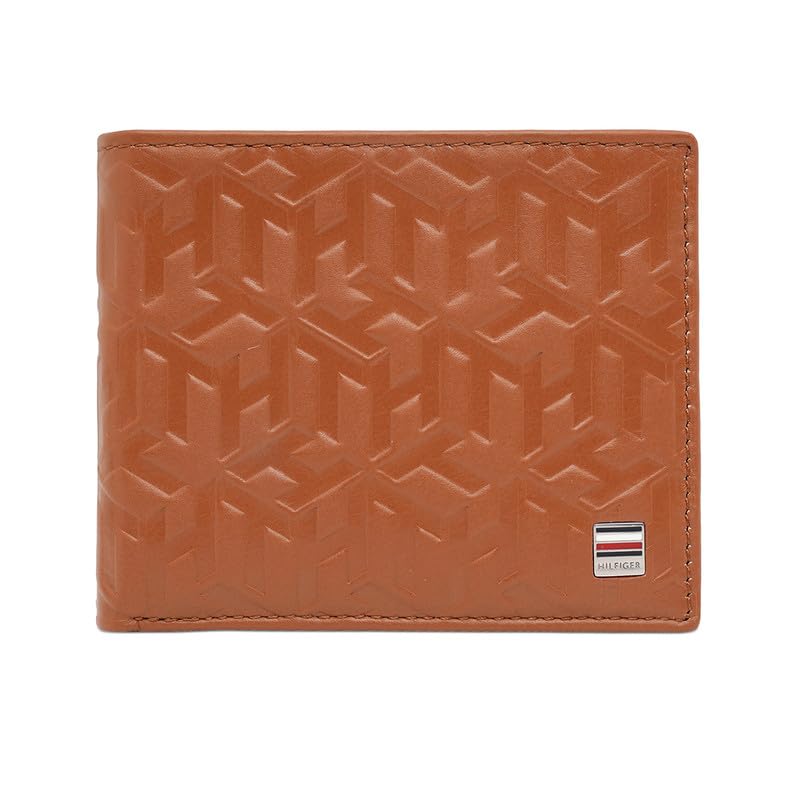 Image of Tommy Hilfiger Men's Passcase Wallet Elgon - Tan | Embossed Leather | Global Coin Pocket | Stylish Purse for Men