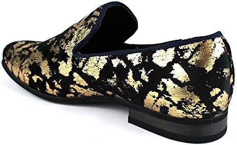 ÃZARMAN Men's Slip On Velvet Gold Leopard Print Dress Shoes Loafers LS21 (8 U.S (D) M, Black & Gold) | Image 2