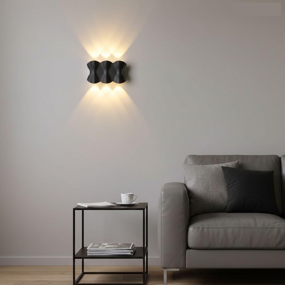 LED Wall Sconce,Up and Down Wall Lamp Light Fixture,Bowtie Hourglass Decorative Sconce,Black White Metal Light,Nordic Style Lighting for Bedroom Hallway Living Room Parlor(Black,Small)