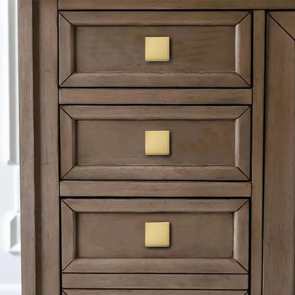 khtumeware 20 Pack Square Champagne Bronze Cabinet Knobs 1-3/16 Inch Zinc Alloy Kitchen Solid Heavy Duty Knobs for Dresser,Cupboard,Closet & Furniture,Modern Durable Hardware