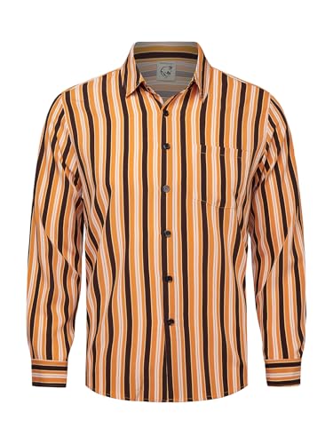 Hardaddy Men's Classic Color Contrast Striped Shirt Long Sleeve Casual Button Down Shirts Blouse