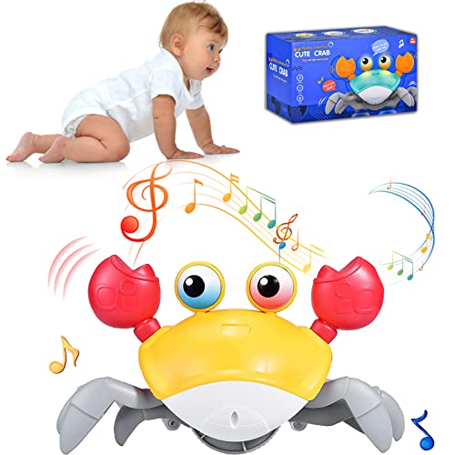 Image of MUSUNFE Baby Crawling Crab Musical Toy, Toddler Electronic Light Up Crawling Toy, Moving Toy for Toddler Babies by Boys Girls, Baby Crab Walking Toy, Crawling Toys for Babies 6-12 Months.(Orange)