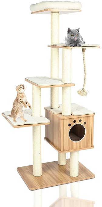 Buy Lazy Buddy 67 Wooden Cat Tree Modern Cat Tower 5 Levels For Cat S Activity Cat Furniture With Removable And Washable Mats For Kittens Large Cats And Pets Medium Online At Low
