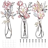 Pumtus 3 PCS Metal Flower Wall Arts, 13.8 x 6 Inch Rustic Farmhouse Vase Wall Decor, Boho Minimalist Hanging Sculptures, Colorful Home Decoration Housewarming Gift for Bathroom Bedroom Living Room