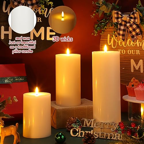 Image of Retisee 3 Pcs White 6 /8 /12 Icnhes Flameless LED Candles with Remote and 2 /4 /8h Timer Battery Operated Wax Flickering Candles for Wedding, Christmas, Church, Chapel, Memorial and Meditation Decor