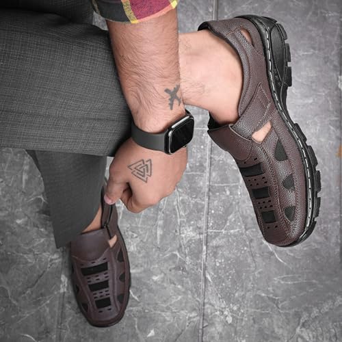 Image of Men's Faux Leather Sandals - Breathable, Lightweight, and Stylish Sandals for Casual Outings and Everyday Comfort