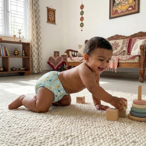 Image of Little Pea Adjustable Cloth Diaper for Babies (3 Months-3 Years) | Leak-Proof, Washable & Reusable | Includes 2 Diaper + 2 Absorbent Pad | Free Size (5-18 kg) | Pack of 1