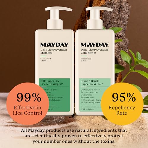 Image of MAYDAY Daily Lice Prevention Conditioner, Non-Toxic, Sandalwood & Mint 12oz | Non-Toxic & Pesticide-Free, Scientifically Proven Lice, Super Lice Defense, Daily Use, Hair & Scalp Wellness Support