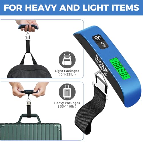 Image of BAGAIL Digital Luggage Scale, 110lbs Hanging Baggage Scale with Backlit LCD Display, Portable Suitcase Weighing Scale, Travel Luggage Weight Scale with Hook, Strong Straps for Travelers