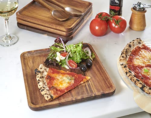 Servappetit Acacia 9"X 9" Plates, 4 Pack, Handmade Richly Grained Acacia Wood #TOP1