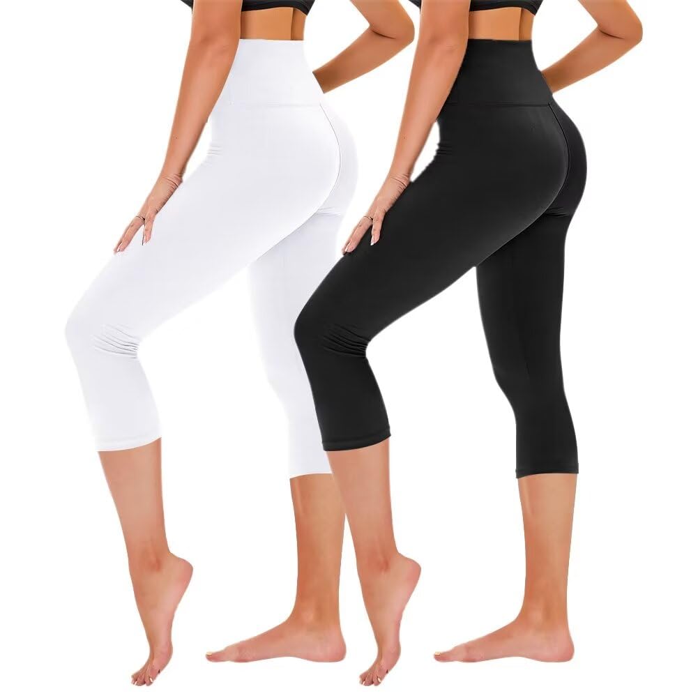 TNNZEET 2er Pack 3/4 Leggings Damen High Waist Caprihose Sommer für Yoga | Bequeme Capri Sporthose Elastisch 7/8 Sommerhose Dreiviertel Yogahose Hose für Gym