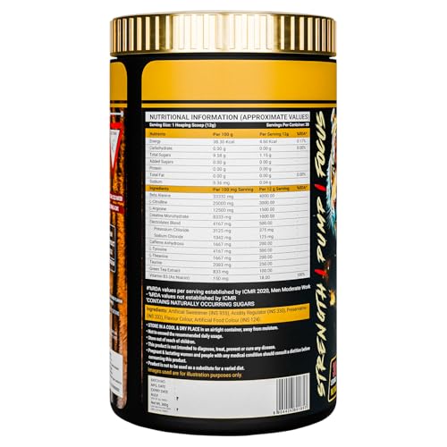 Image of Strong Nation Tiger Fury Pre Workout Powder 360g | High Energy, Pump & Focus Formula | Beta Alanine, L-Citrulline, Creatine & Caffeine | Pre Workout Supplement for Gym Performance (Lemonade)