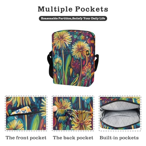 messenger bag for women mens crossbody bag Casual Womens Purse Adjustable Strap for outdoor sports outdoor sports- Dandelion Psychedelic Colorful2