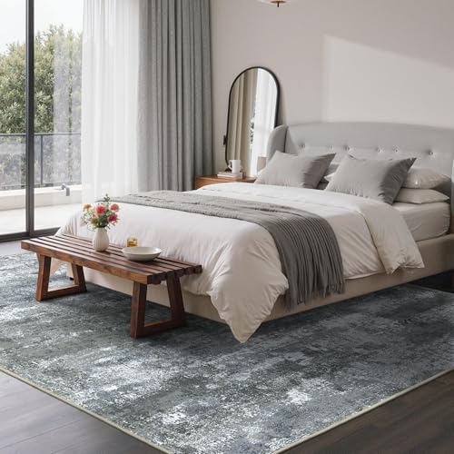 Image of BEIMO Area Rugs 8x10 for Living Room Bedroom, Modern Abstract Machine Washable Rug, Large Soft Low Pile Floor Carpet with Non Slip Backing for Dining Room, Silver Grey